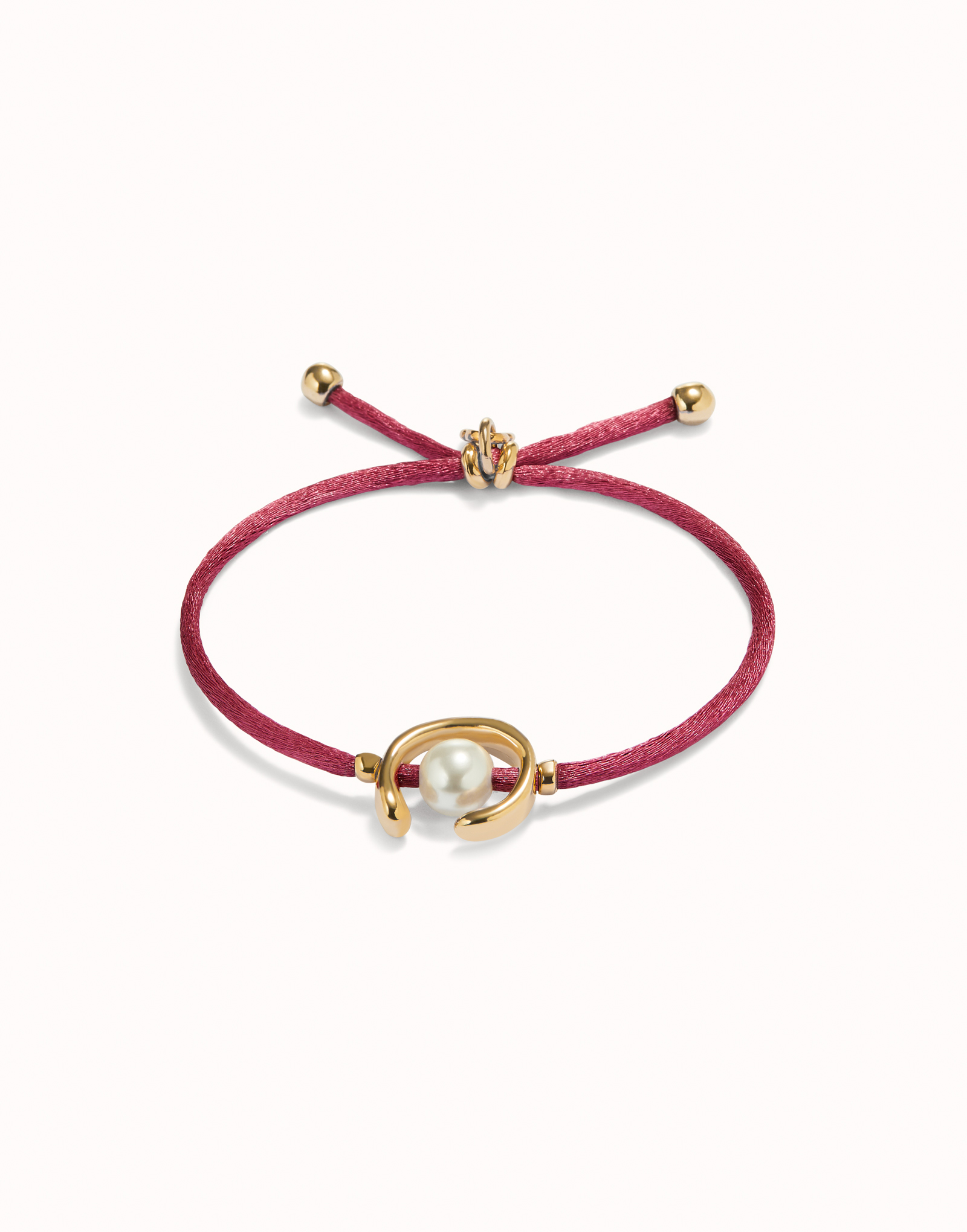 18K gold-plated mauve thread bracelet with shell pearl accessory., Golden, large image number null